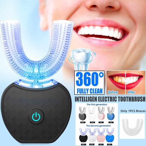 360° Automatic U-Type Electric Toothbrush with Blue Light Whitening | Hands-Free Oral Cleaner